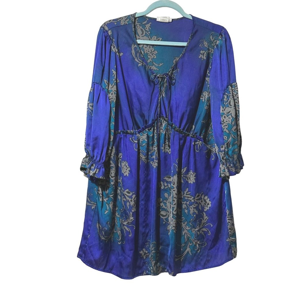 Evolution size 1X/16 purple/blue print flowy v neck lightweight Boho top